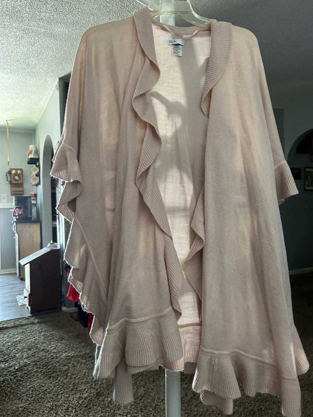 Nordstrom Rack One Size Light Pink Ruffled Knit Poncho